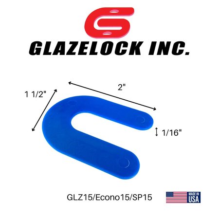 Glazelock 1/16" 2"L x 1 1/2"W 1/2" Slot, U-shaped Horseshoe Plastic Flat Shims Blue 1000pc/box GLZ15